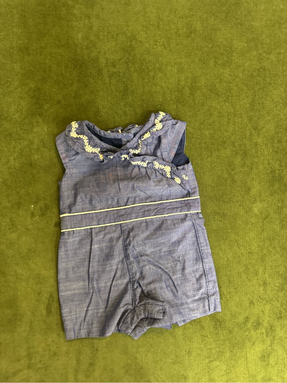 Janie and Jack Chambray Baby Romper with White Embroidery